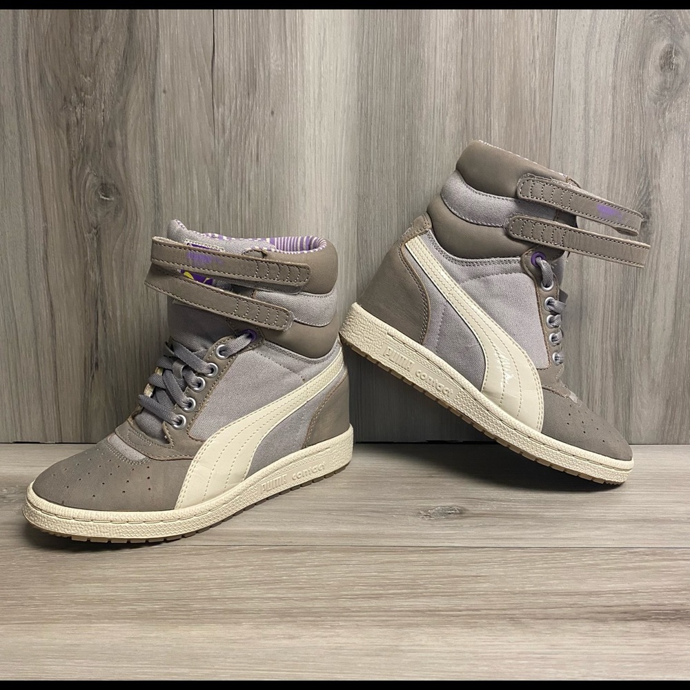 Puma Sky Womens Size 5.5 Purple Gray High Top Sneakers Hidden Wedged Shoes